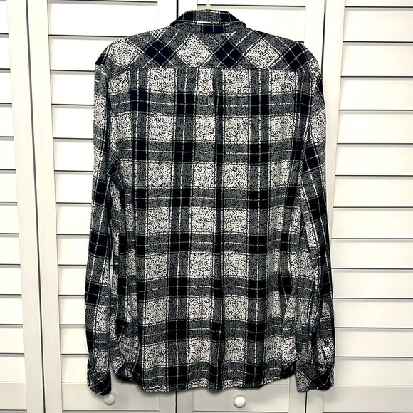 Diesel Long Sleeve Plaid Rayon Viscose Button Down Shirt Size XL Black & White - Picture 10 of 10